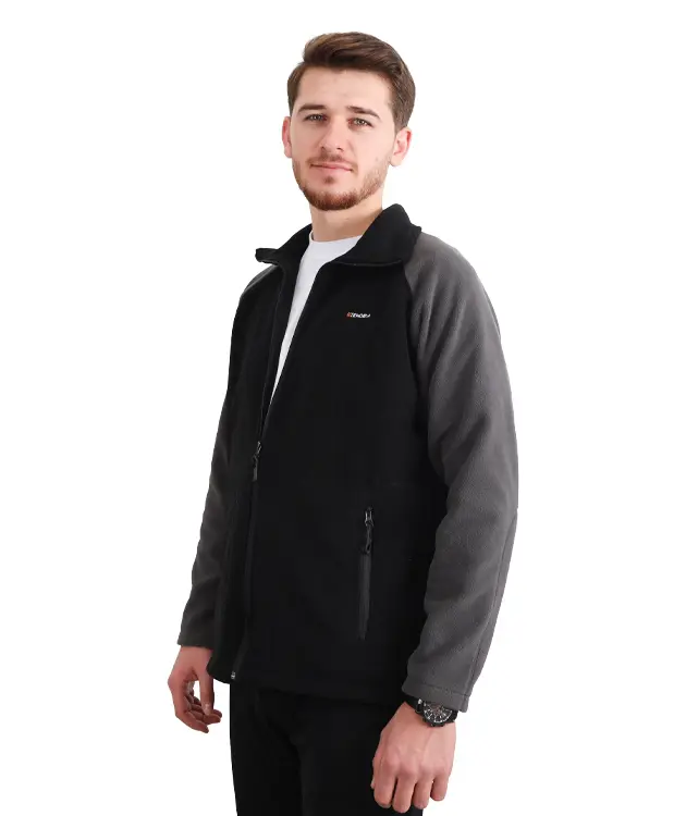 Erkek Polar Ceket - Gri Reglan Kol - ZBPRECKTR10-Siyah-3