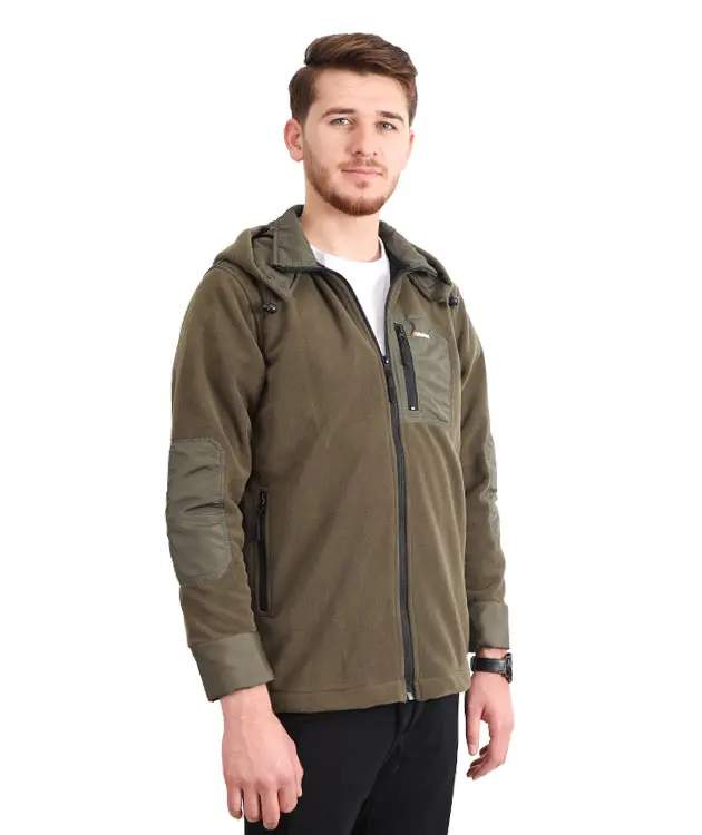 Paraşüt Kumaş Garnili Kapüşonlu Polar Ceket - ZBPRECKTT15-Haki-3