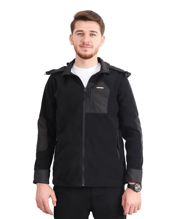 Paraşüt Kumaş Garnili Kapüşonlu Polar Ceket - ZBPRECKTT14-Siyah-1