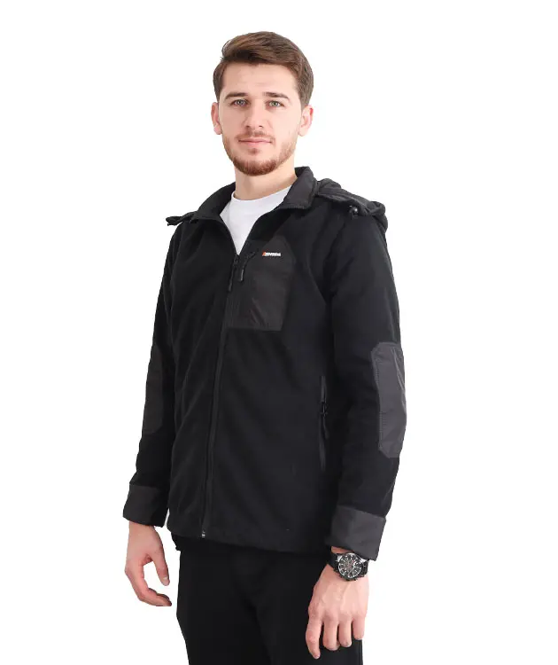 Paraşüt Kumaş Garnili Kapüşonlu Polar Ceket - ZBPRECKTT14-Siyah-3