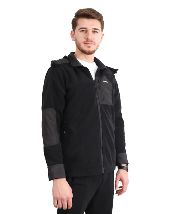 Paraşüt Kumaş Garnili Kapüşonlu Polar Ceket - ZBPRECKTT14-Siyah-4