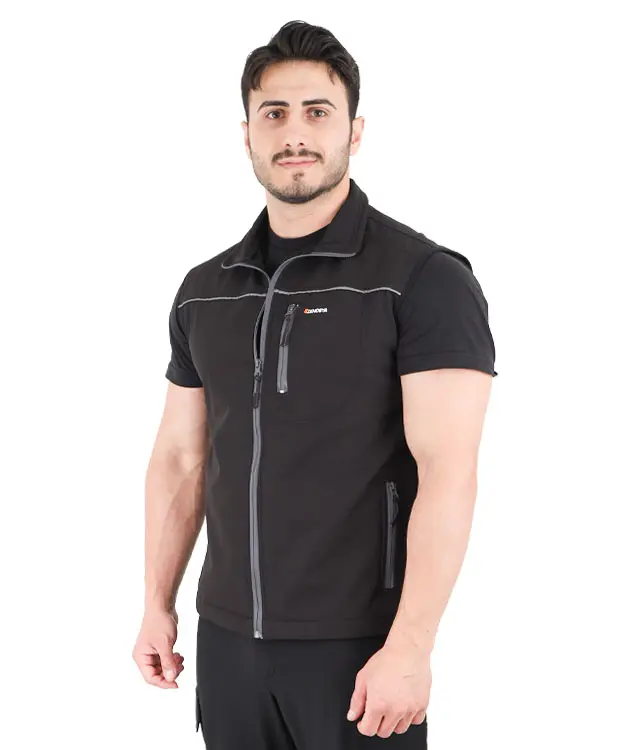 Deri Biyeli Softshell Yelek - ZNBDRBYSYL2-Siyah-2