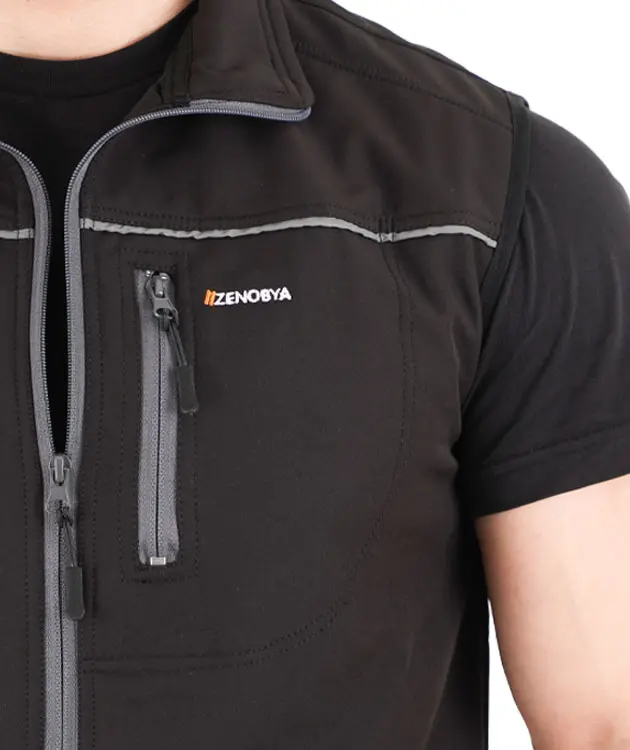 Deri Biyeli Softshell Yelek - ZNBDRBYSYL2-Siyah-3