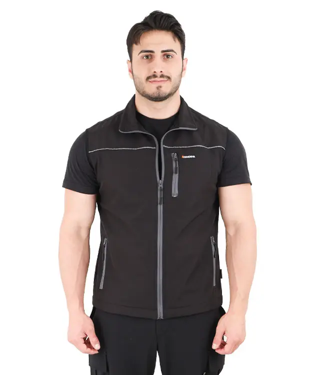 Deri Biyeli Softshell Yelek - ZNBDRBYSYL2-Siyah-1